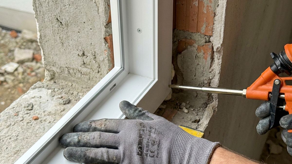 Fachgerechtes Ausschäumen der Fuge zwischen Fensterrahmen und Mauerwerk mit PU-Bauschaum