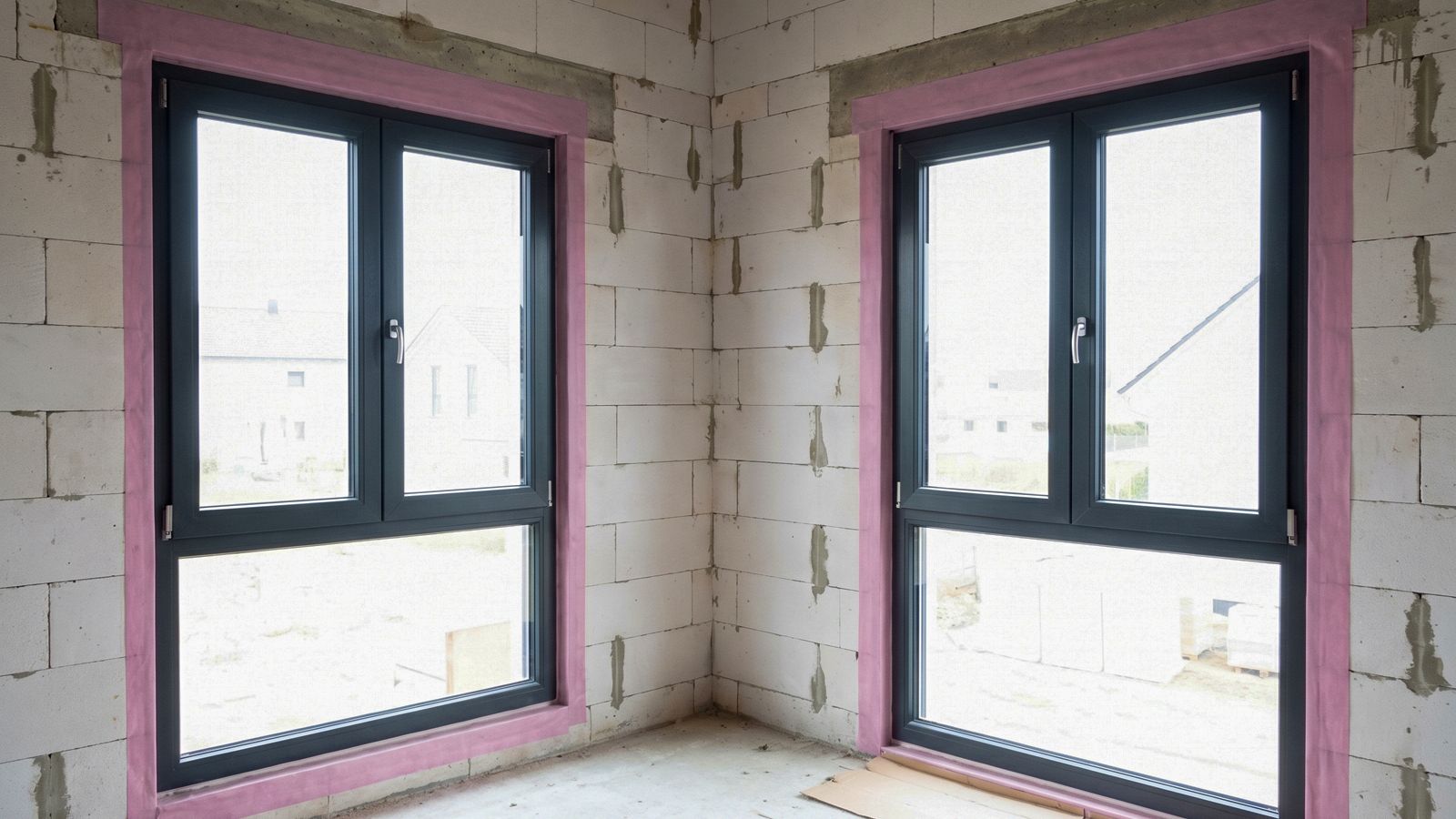 Luftdichte Abdichtung der Anschlussfuge rund um ein neues Kunststoff-Fenster im Rohbau